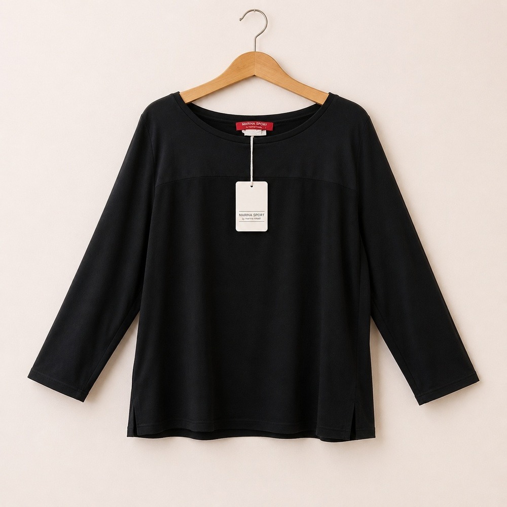 Marina Sport Quiet Luxury Black Mixed Media Top Women XXL Minimalist Officecore
